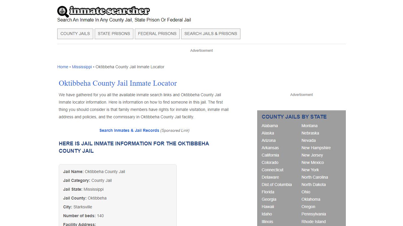 Oktibbeha County Jail Inmate Locator - Inmate Searcher